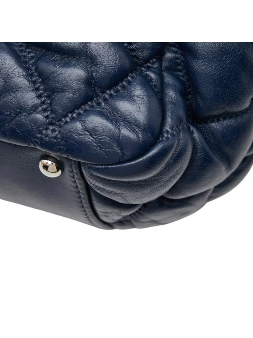 Chanel Quilted Bubble Quilt CC Logo Chain Shoulder Bag Navy Lambskin